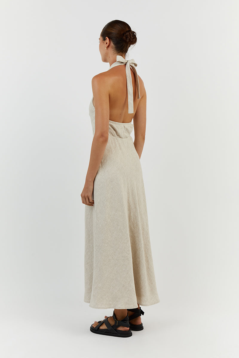 LOGAN NATURAL LINEN MIDI DRESS