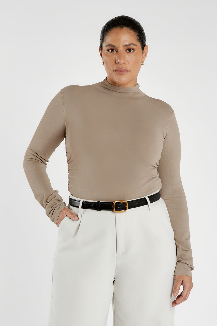 NIX TAUPE LONG SLEEVE KNIT TOP