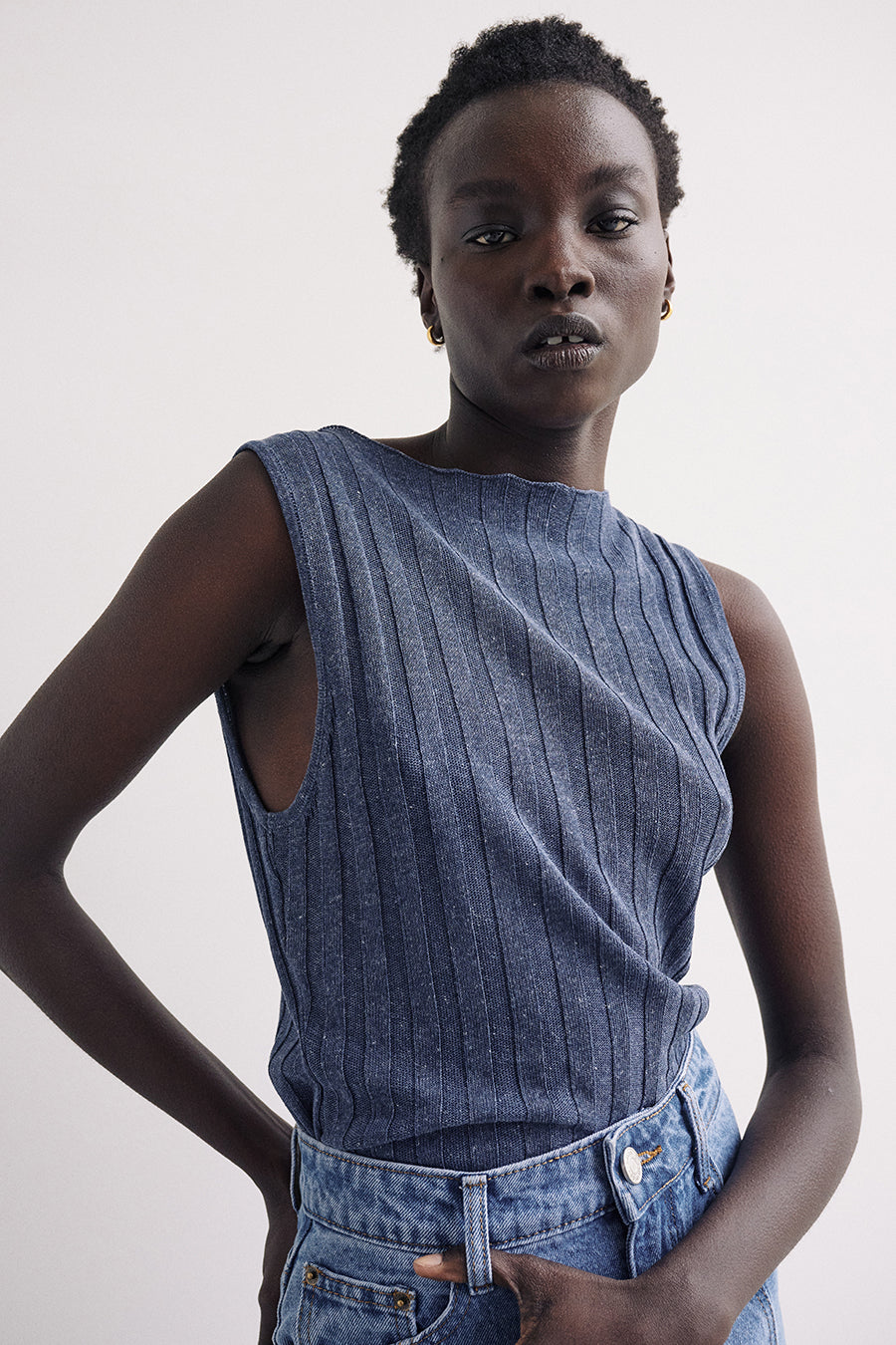 GOLDIE INDIGO MARLE BOAT NECK TANK