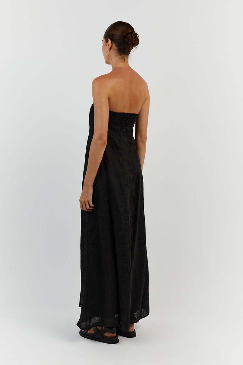KARNEY BLACK LINEN STRAPLESS DRESS