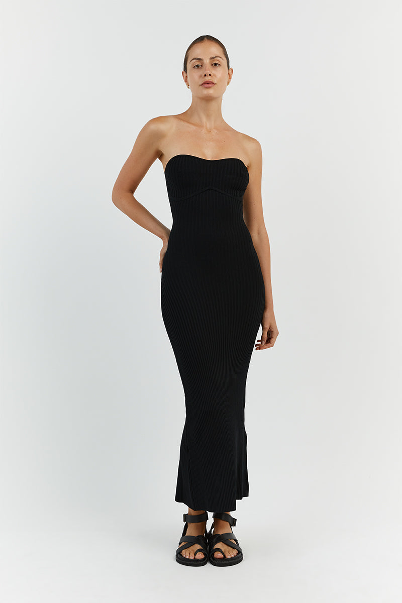 RAVEN BLACK BANDEAU MIDI DRESS