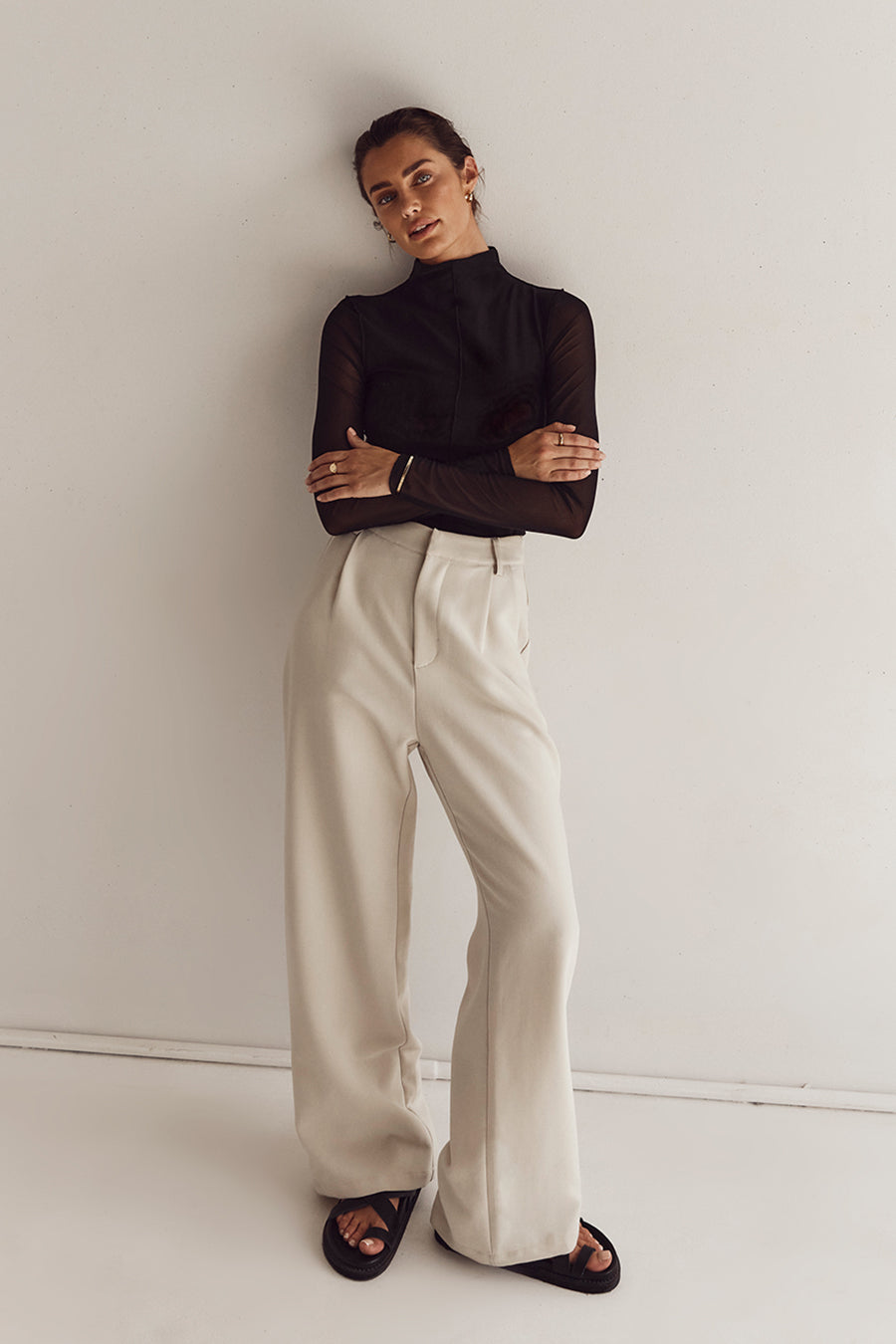 JAGGER BLACK MESH LONG SLEEVE TOP