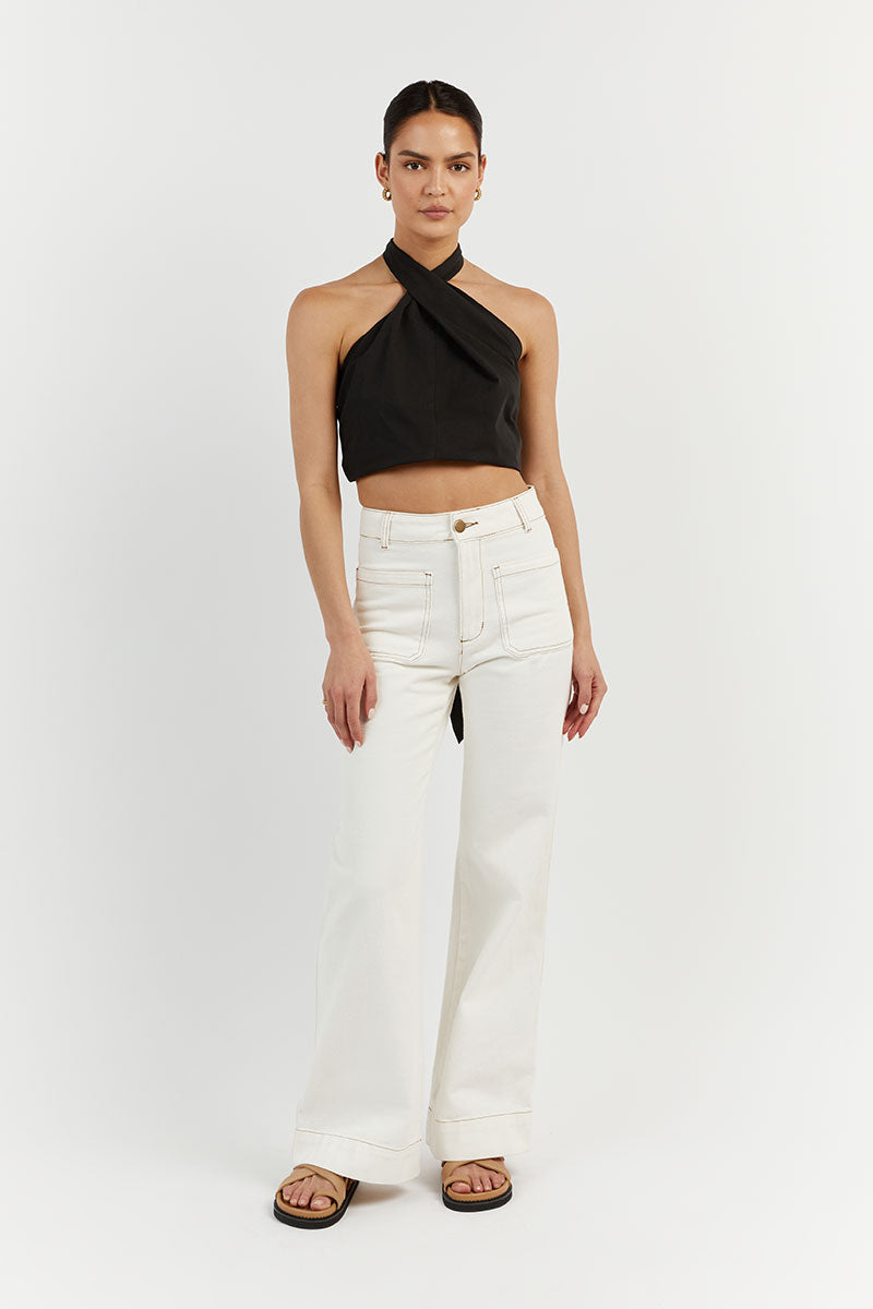 OLIVIA BLACK COTTON HALTER TOP