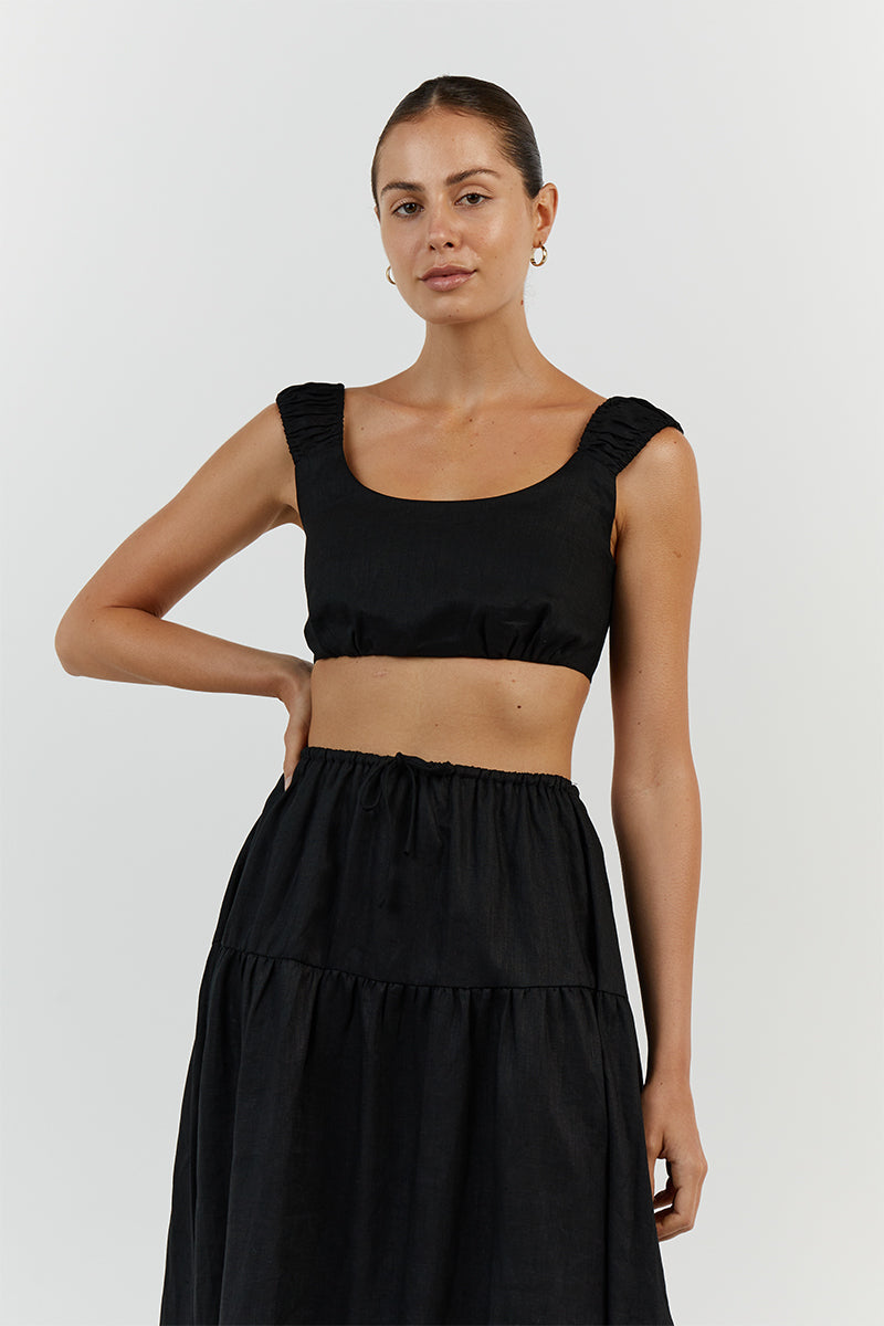 ABBY BLACK LINEN CROP TOP