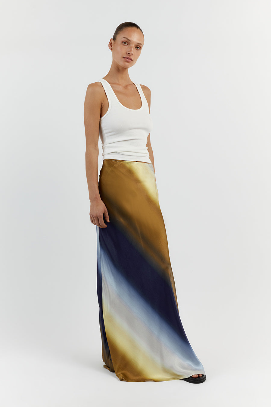 DENAI OMBRE SATIN MIDI SKIRT