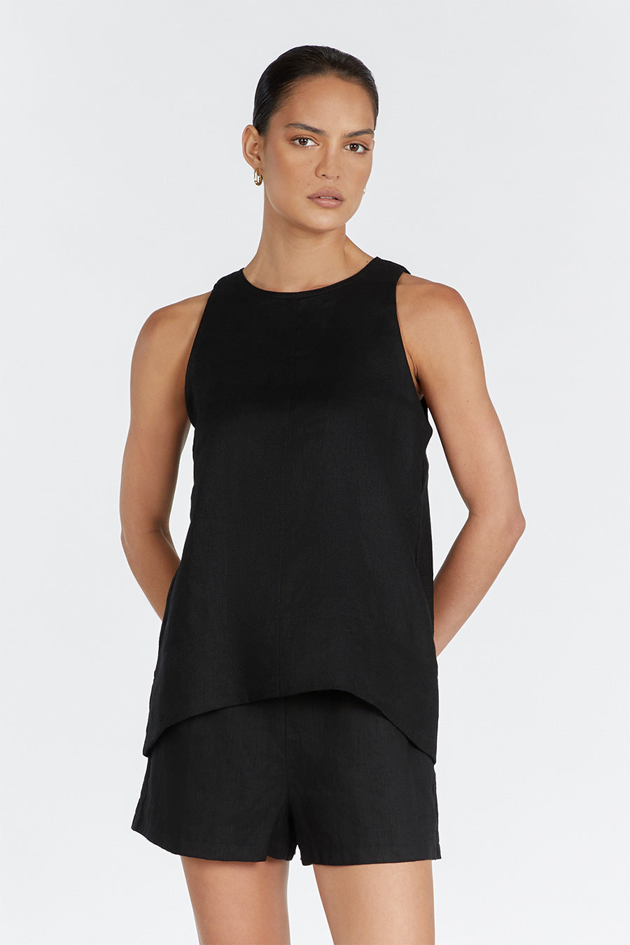 MEG BLACK LINEN SMOCK TOP