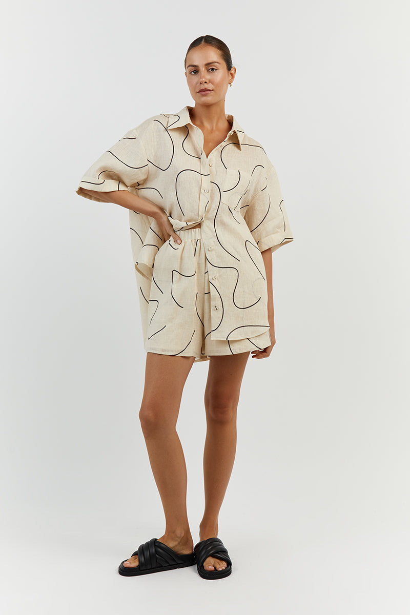 LUNA CREAM LINEN SCOOPED SHORT
