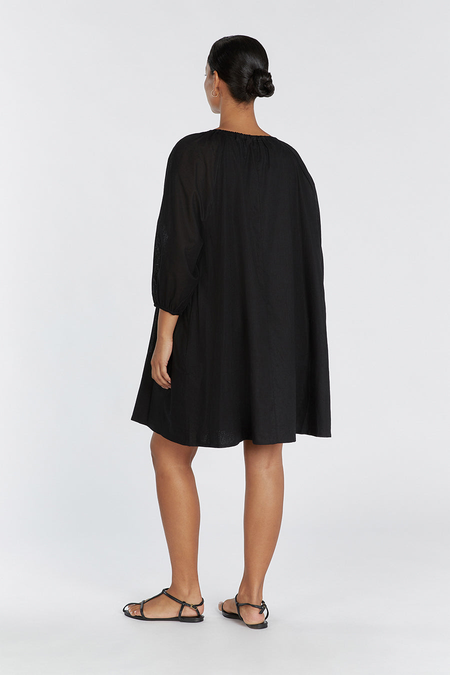 NADIA BLACK LINEN SMOCK DRESS