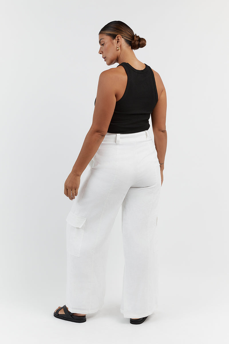 ISLA WHITE LINEN WIDE LEG PANT