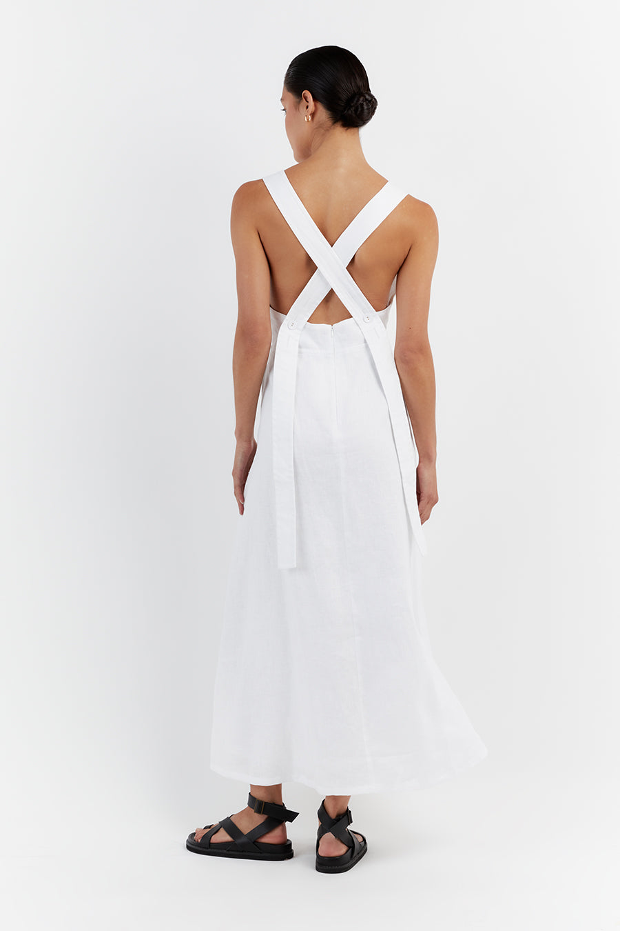 ZADIE WHITE APRON LINEN MIDI DRESS