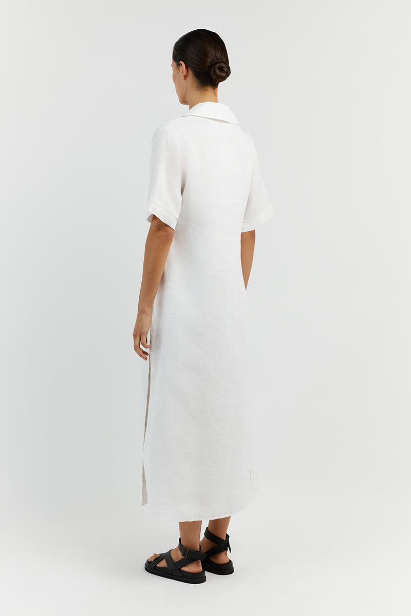 CANDICE WHITE LINEN MIDI DRESS