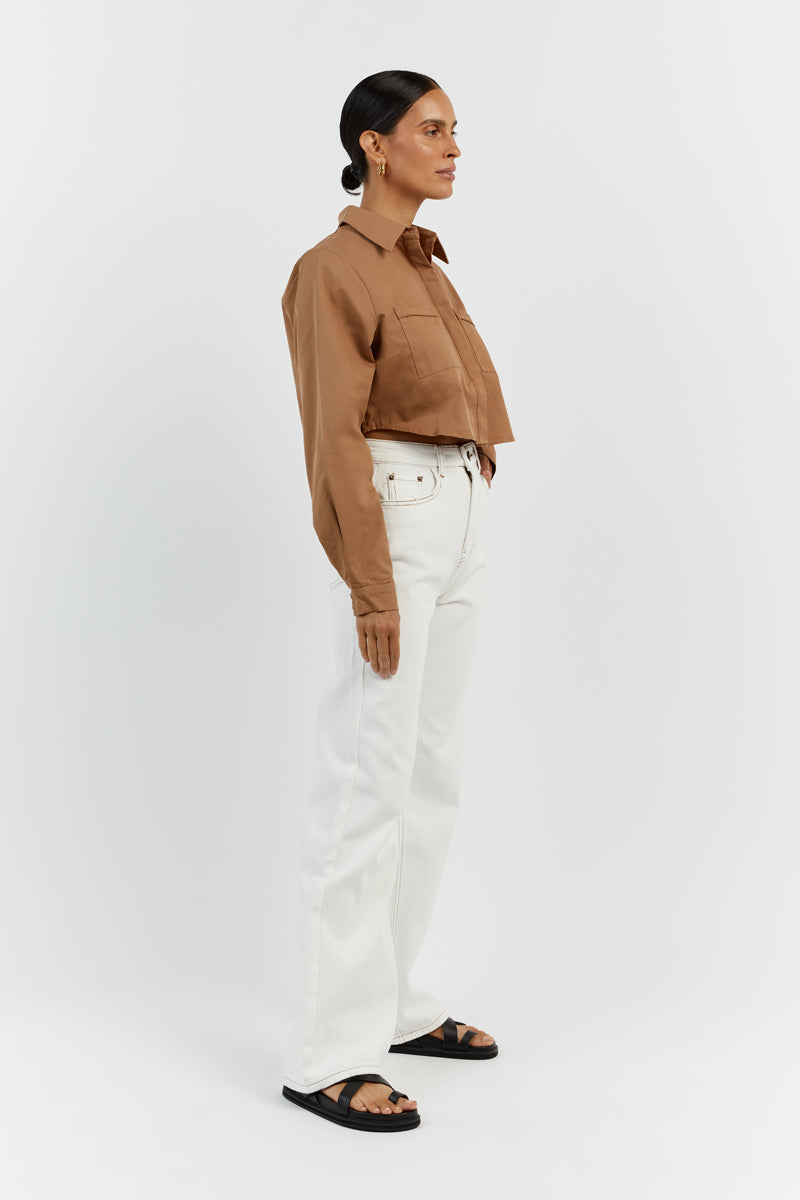 JORDY TAN COTTON CROPPED SHIRT