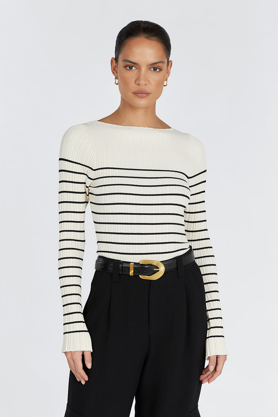 BILLIE CREAM STRIPE LONG SLEEVE KNIT TOP