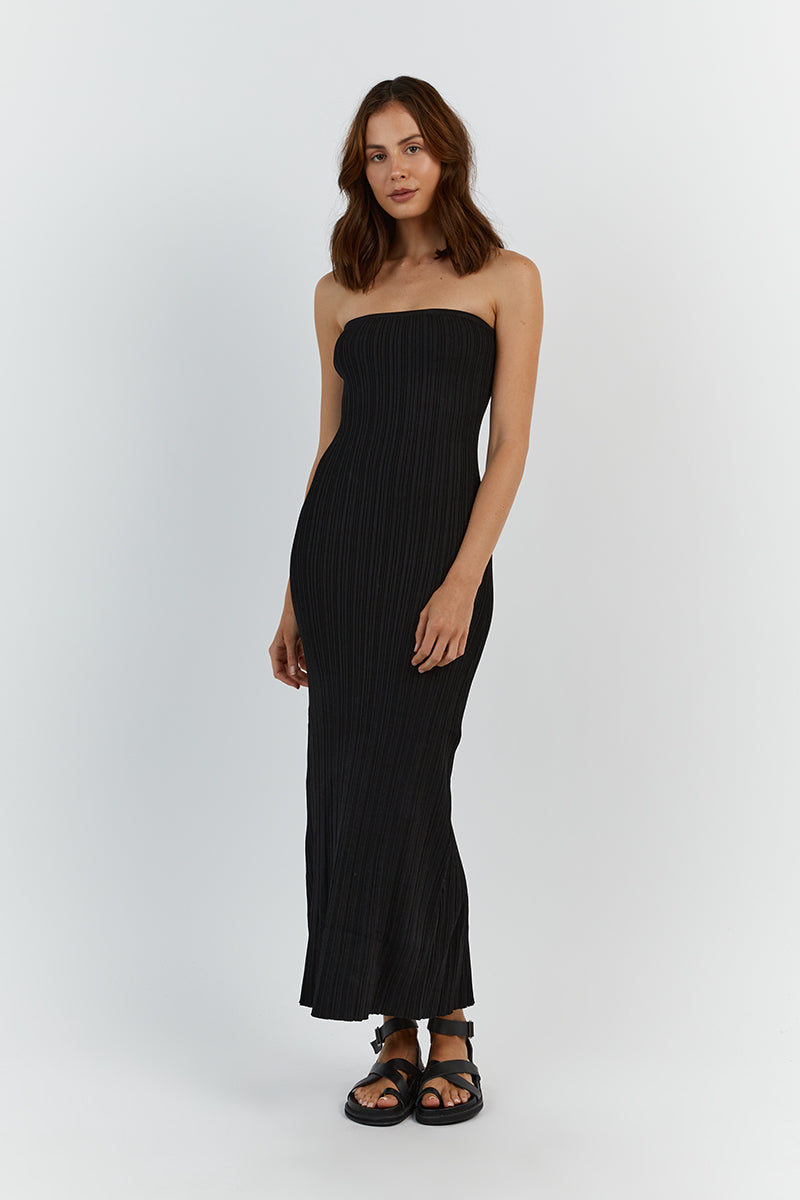 SIENNA BLACK BANDEAU MIDI DRESS