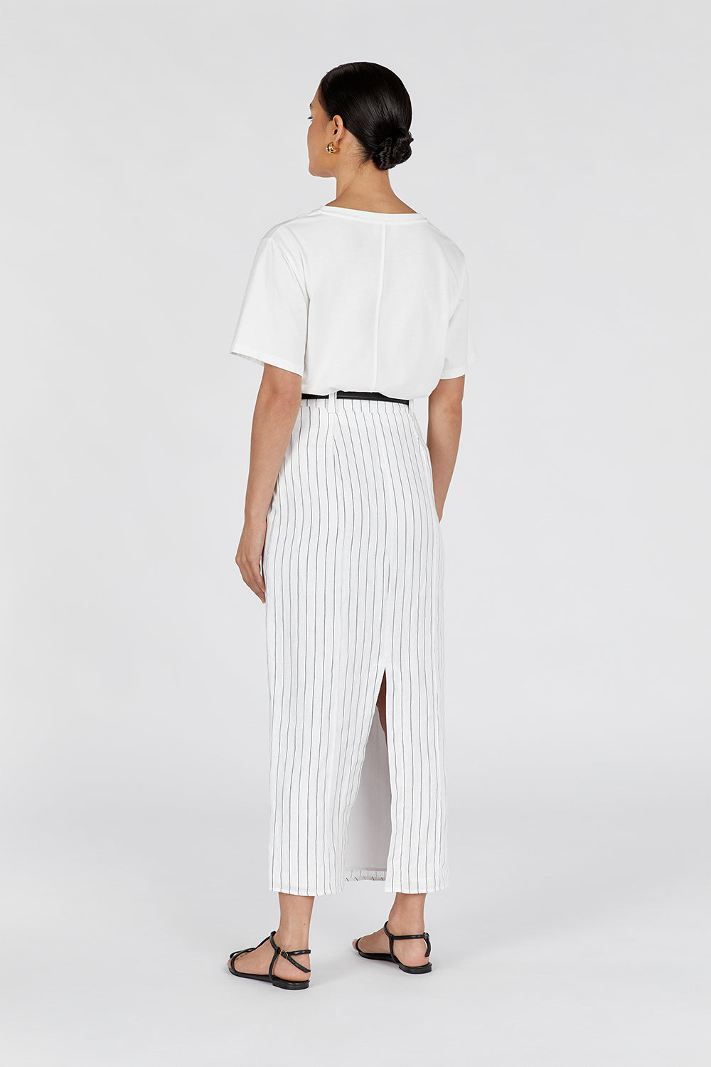 MARCEL WHITE PINSTRIPE MIDI SKIRT