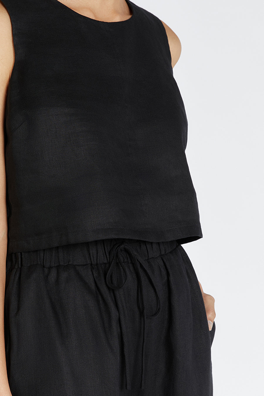 GINA BLACK LINEN ELASTIC WAIST PANT