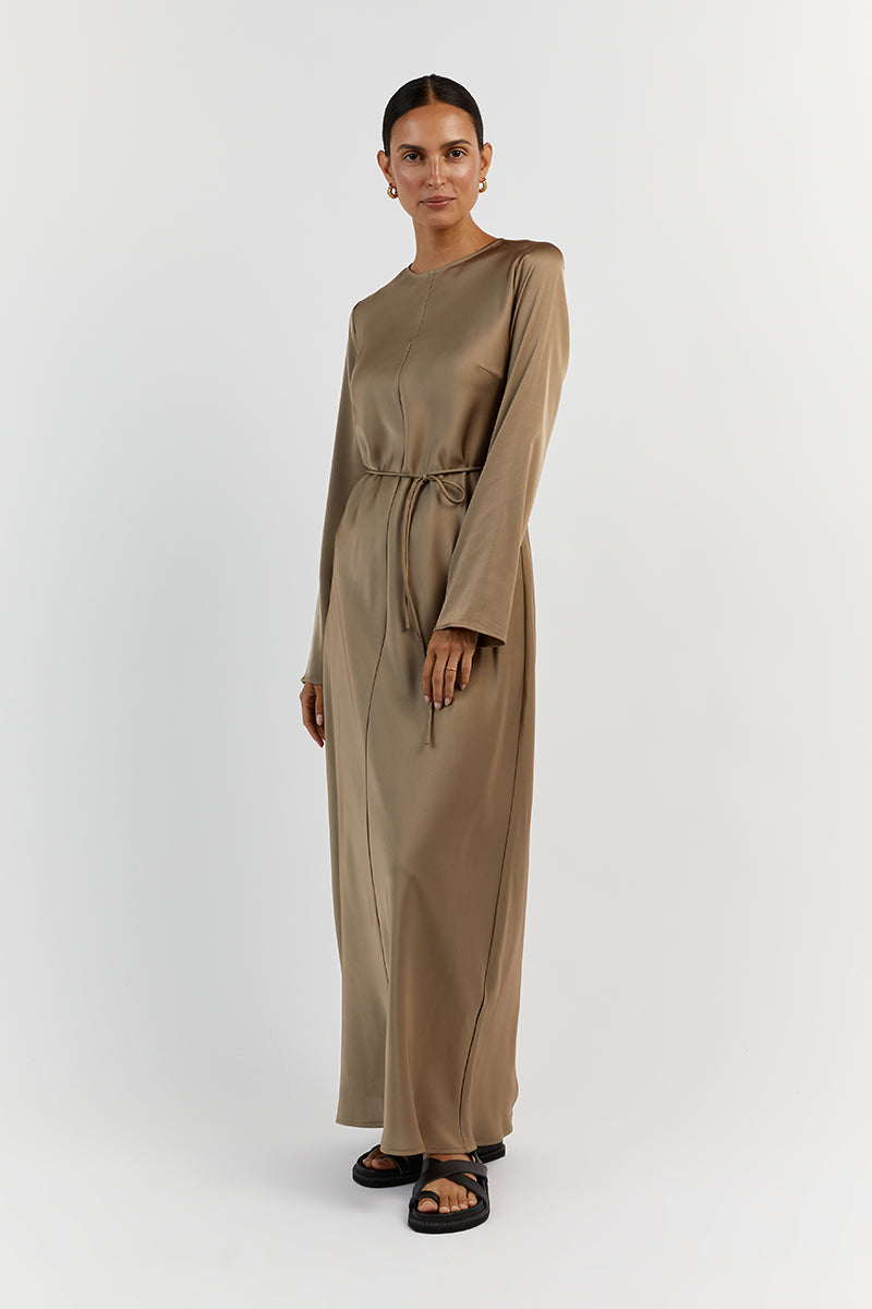 BLOOM MOSS SATIN LONG SLEEVE DRESS
