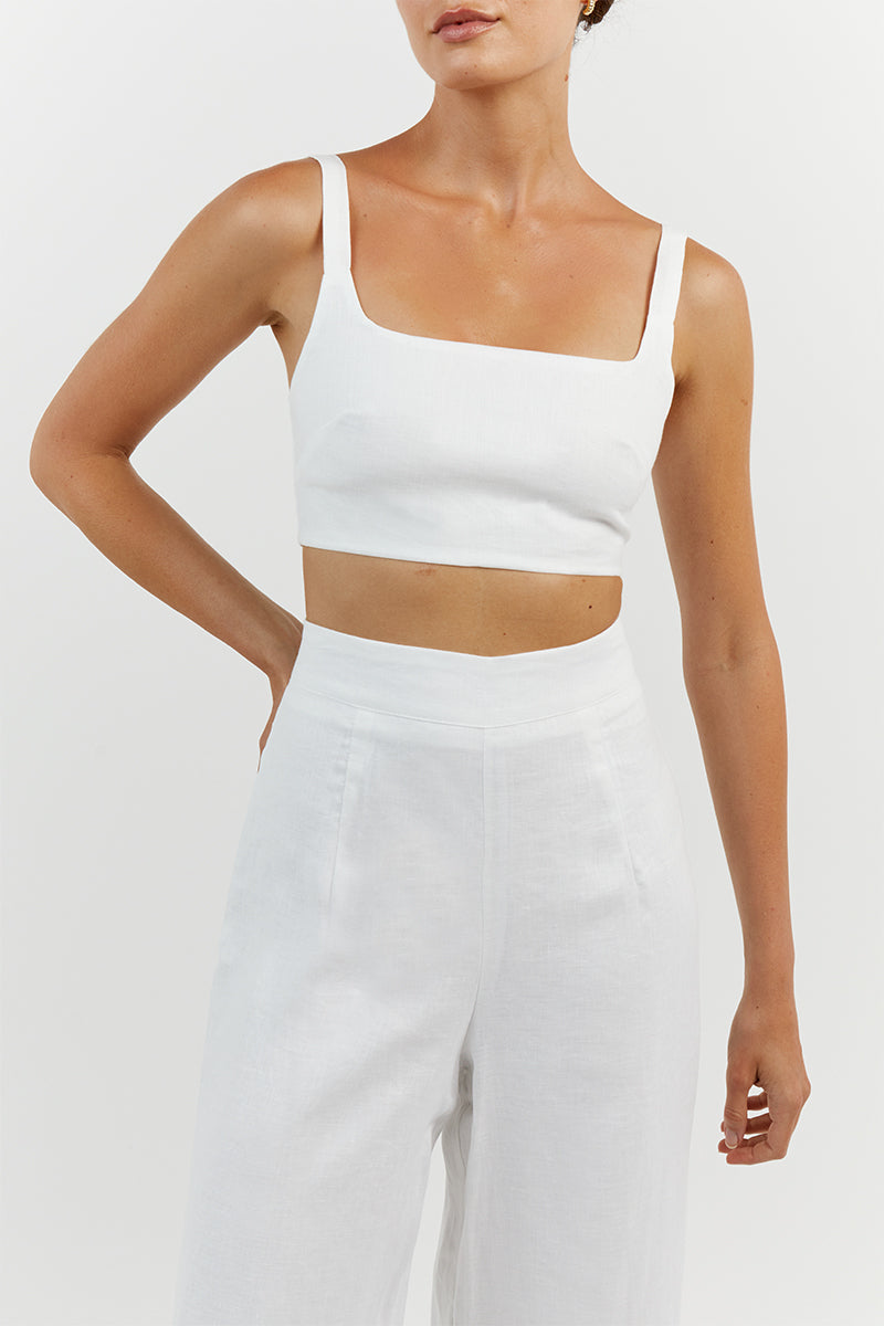 PENNY WHITE LINEN CROP TOP