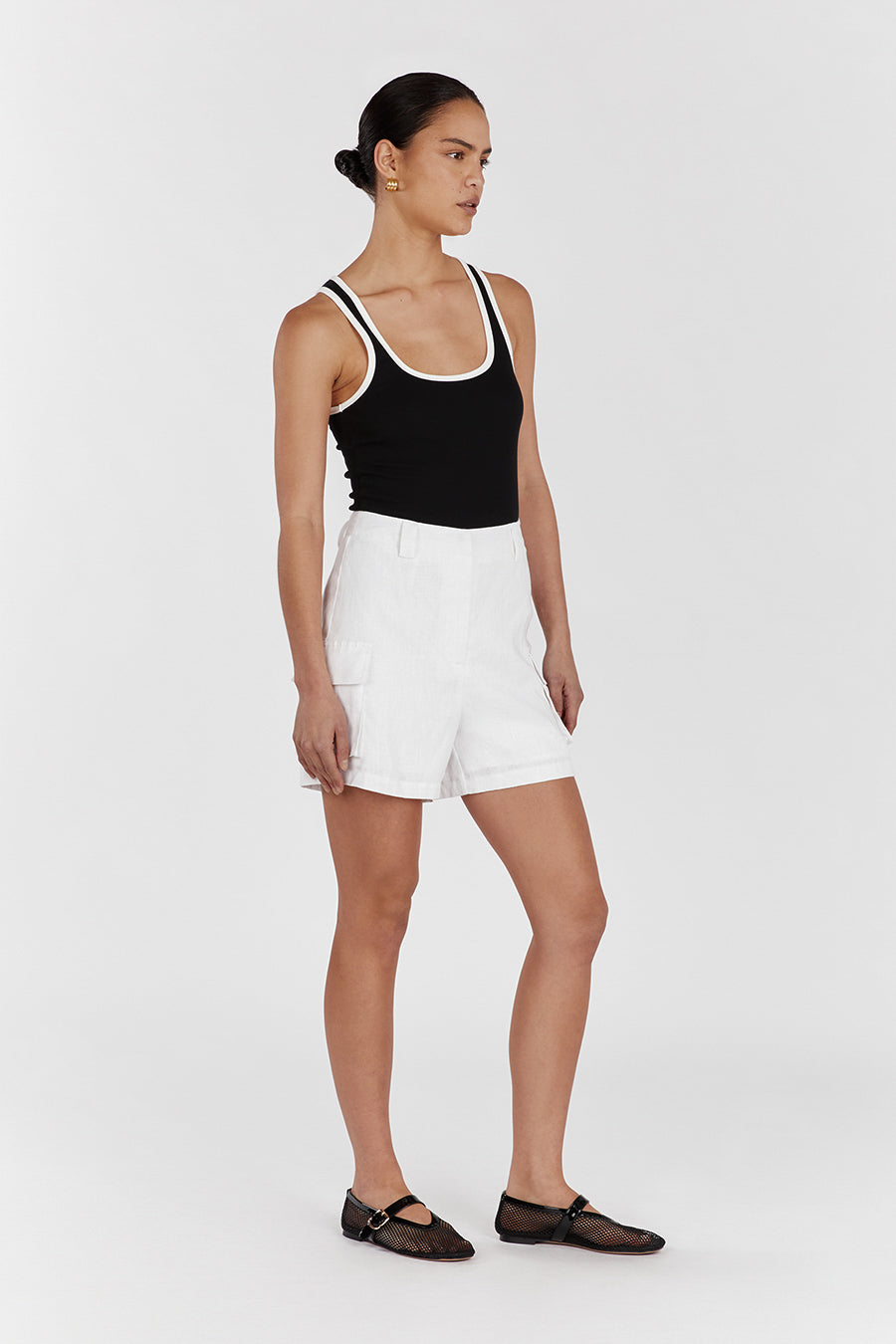 INGRID WHITE LINEN CARGO SHORT