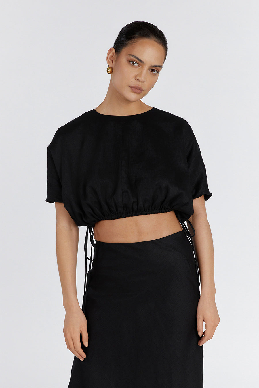 GEORGIA BLACK LINEN CROP TOP