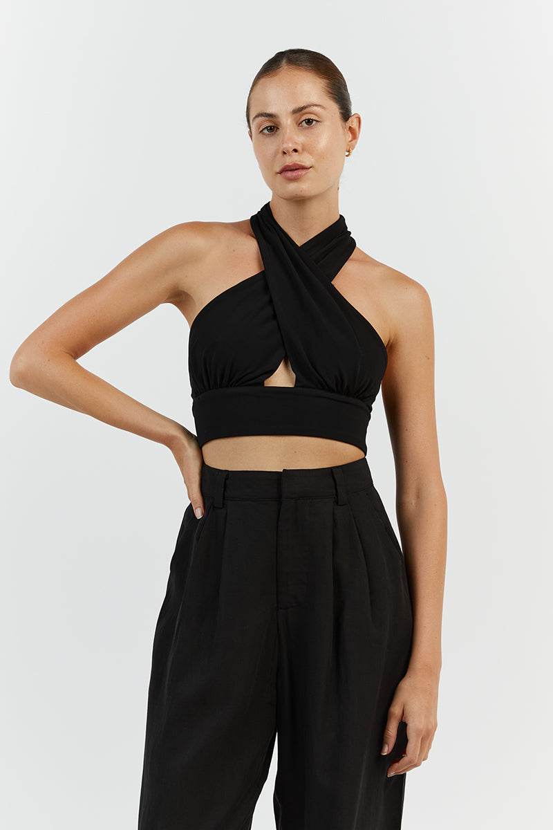 AMALFI BLACK HALTER CROP TOP