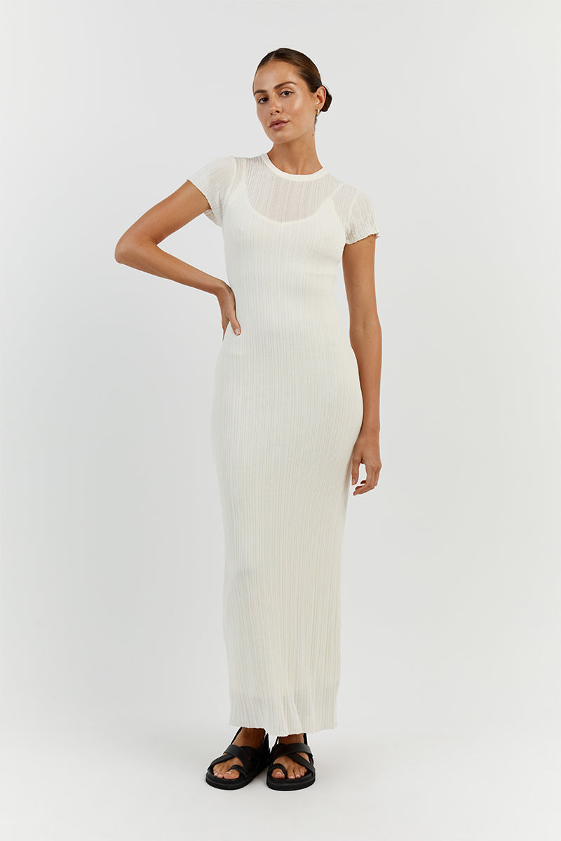HARPER IVORY CAP SLEEVE MIDI DRESS