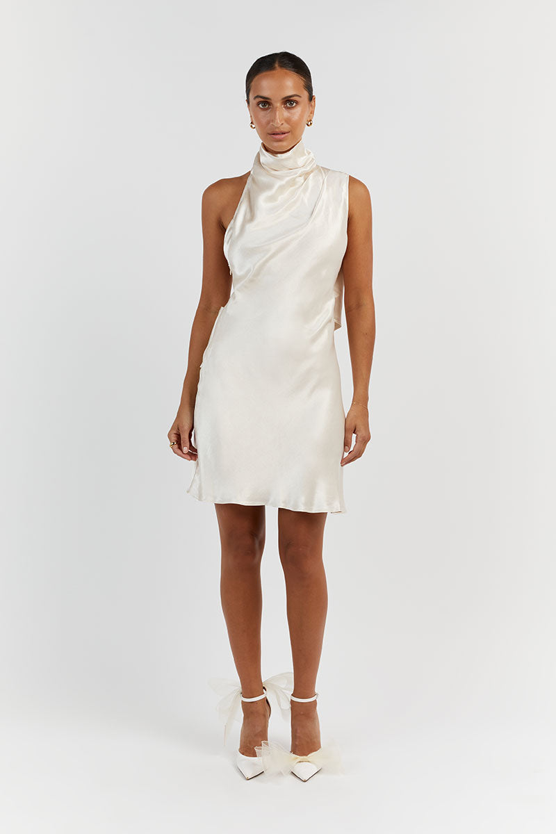AISLE PEARL SATIN BACKLESS MINI DRESS