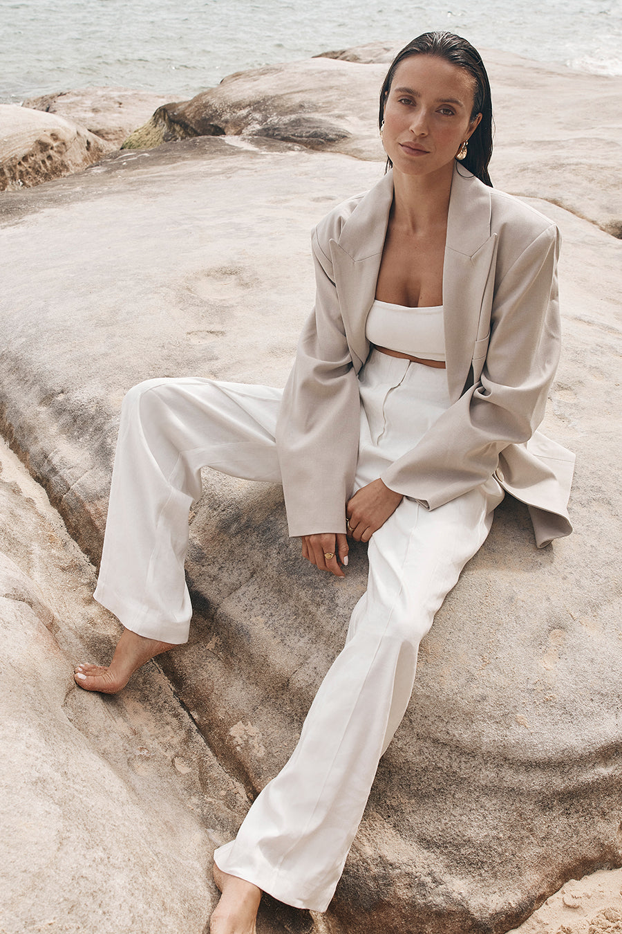 SLOAN WHITE LINEN BLEND PANT