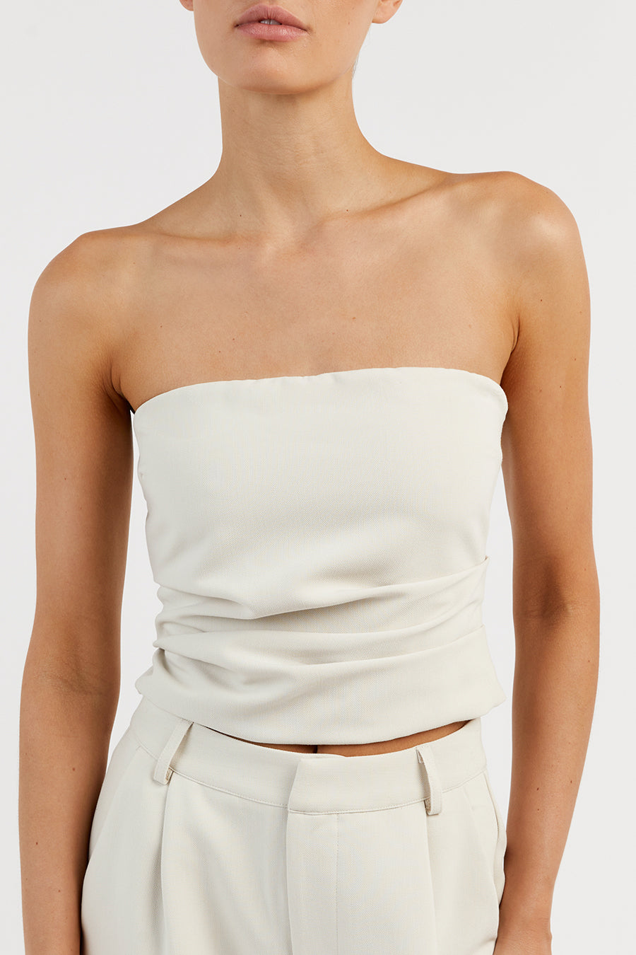 NILE BONE ROUCHED STRAPLESS TOP