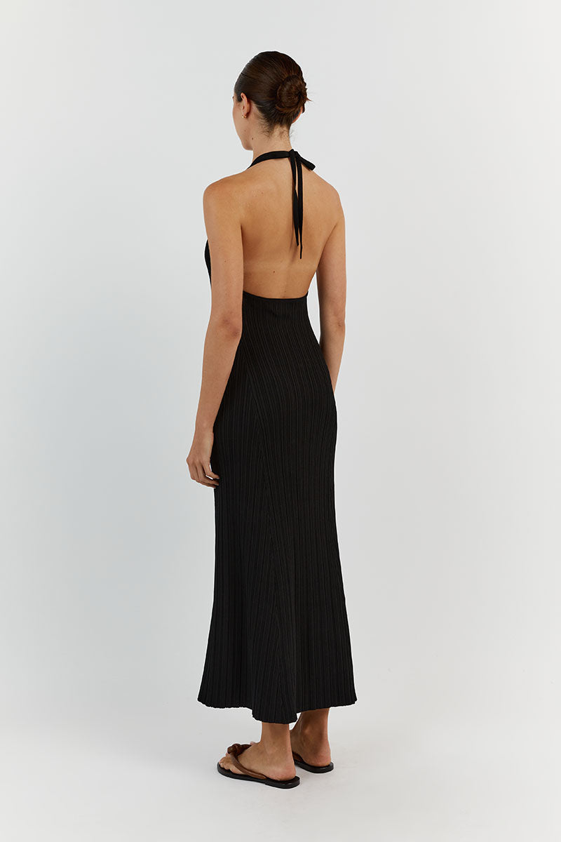 SIENNA BLACK PLUNGE HALTER MIDI