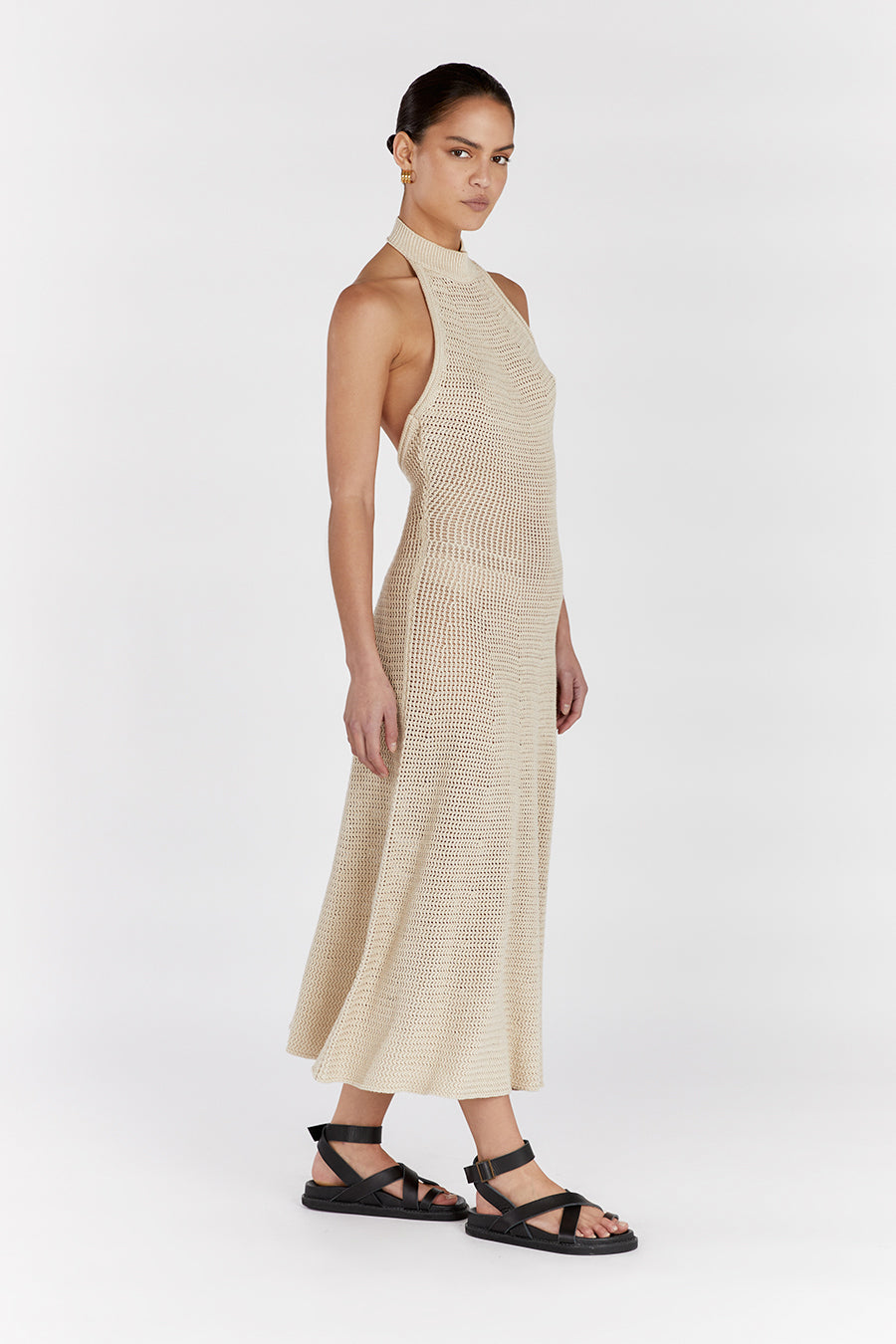 ZADIE NATURAL CROCHET MIDI DRESS