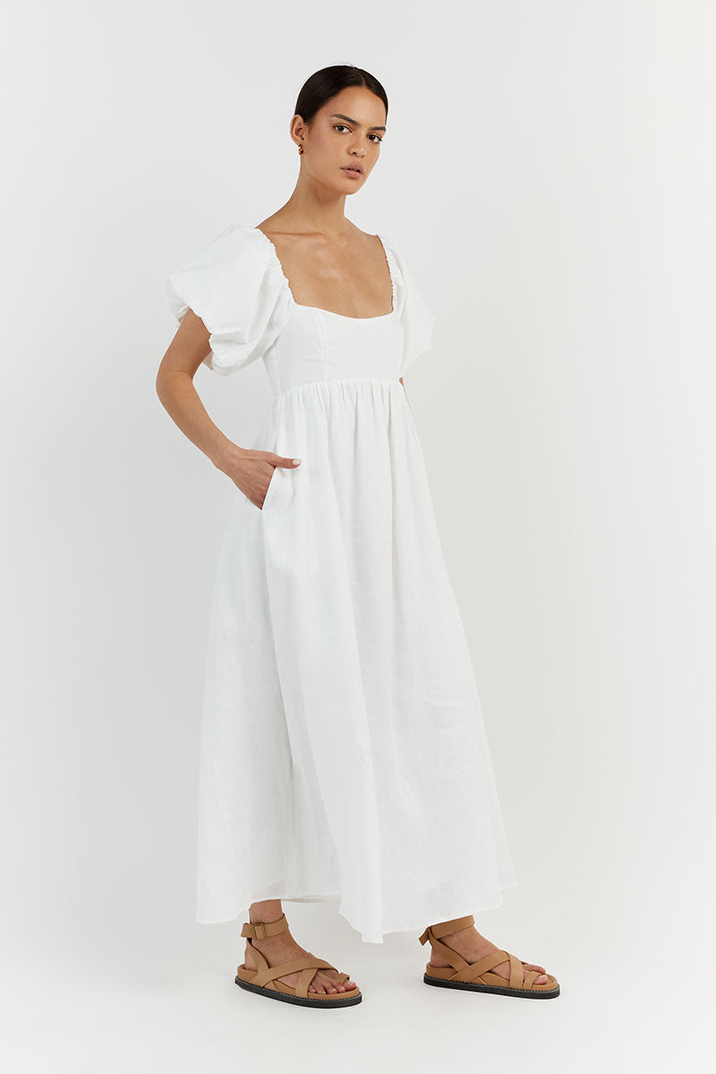 MONTY WHITE LINEN MIDI DRESS