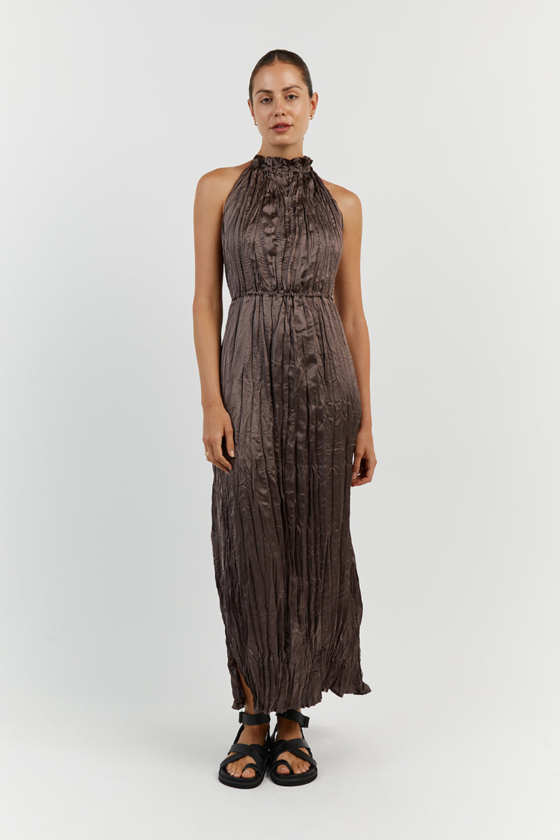 CORI TAUPE CRINKLE MIDI DRESS