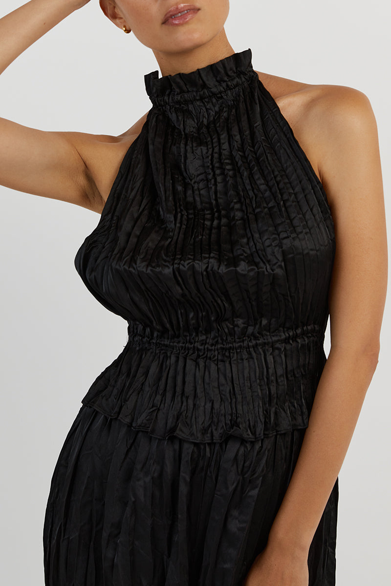 CORI BLACK WIDE LEG CRINKLE PANT