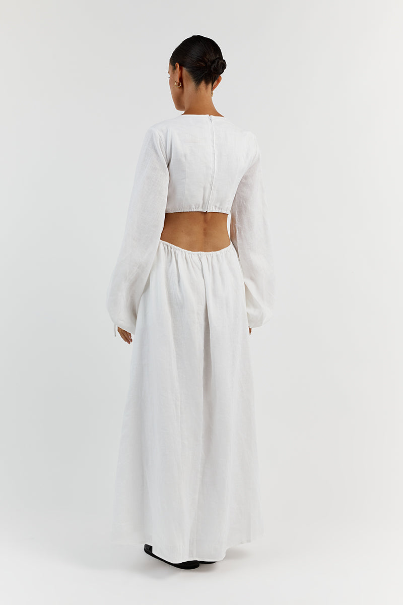 MOLLY WHITE LINEN MIDI DRESS