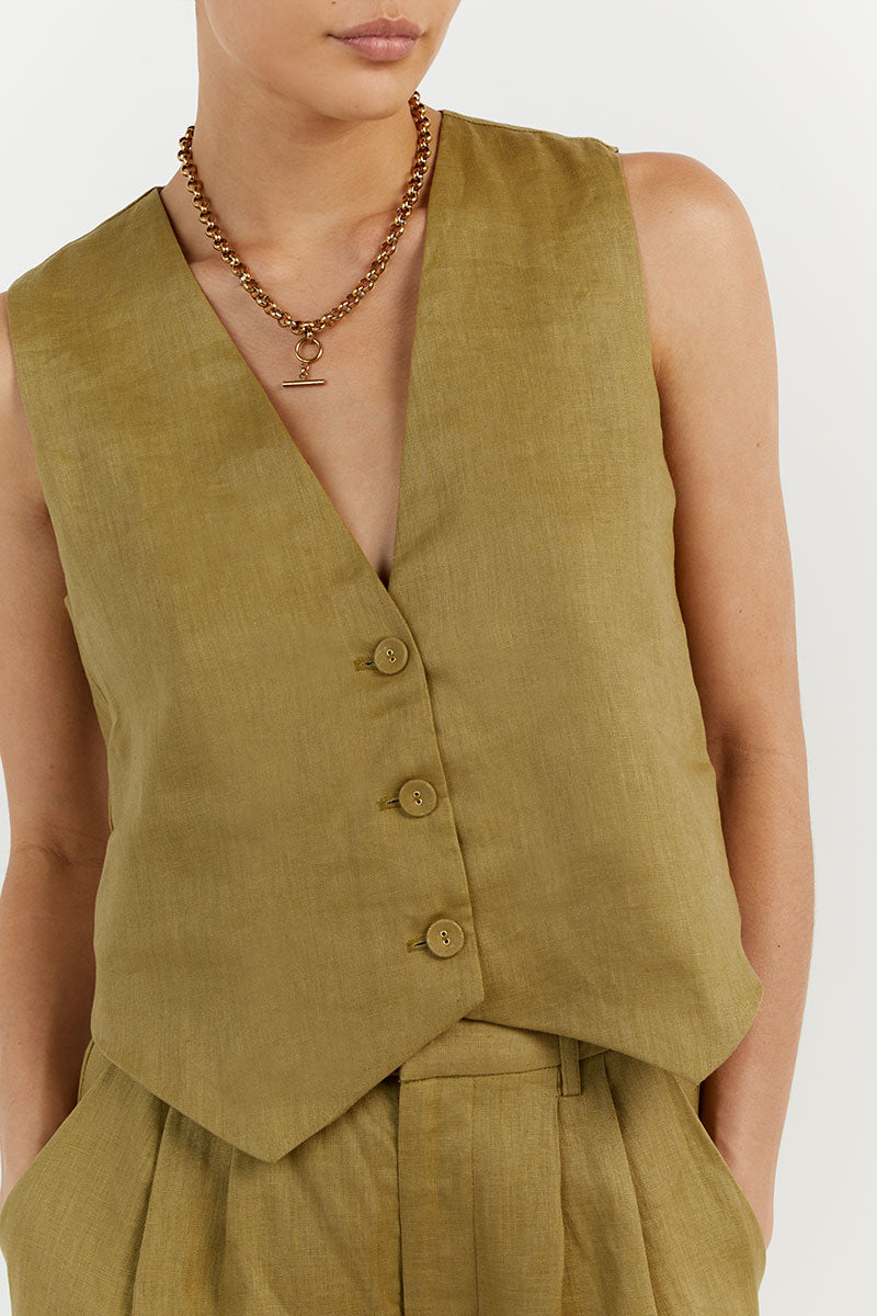 BANKS OLIVE LINEN VEST