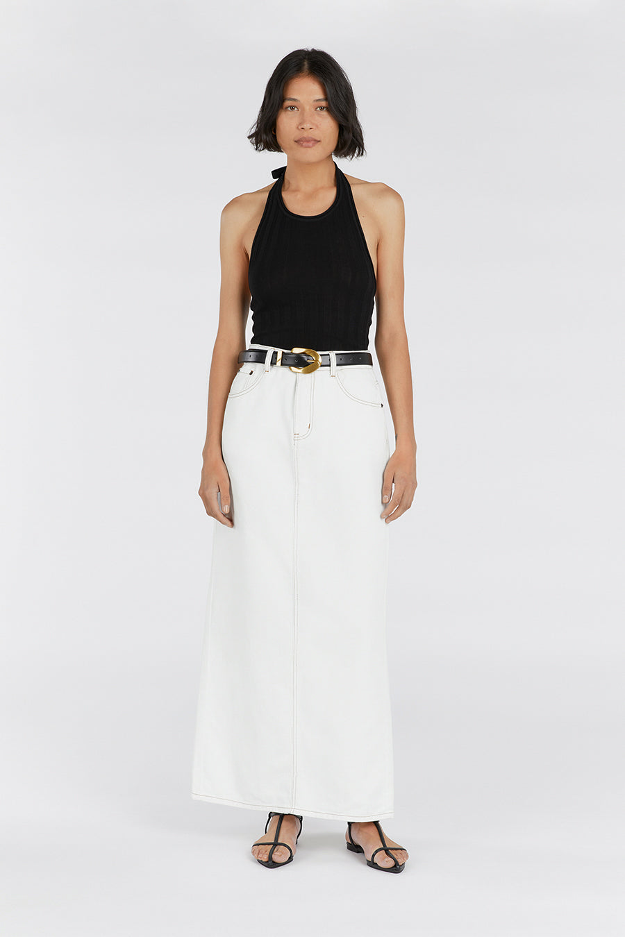 JOPLIN OFF WHITE DENIM MIDI SKIRT
