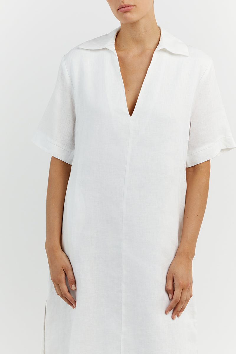 CANDICE WHITE LINEN MIDI DRESS