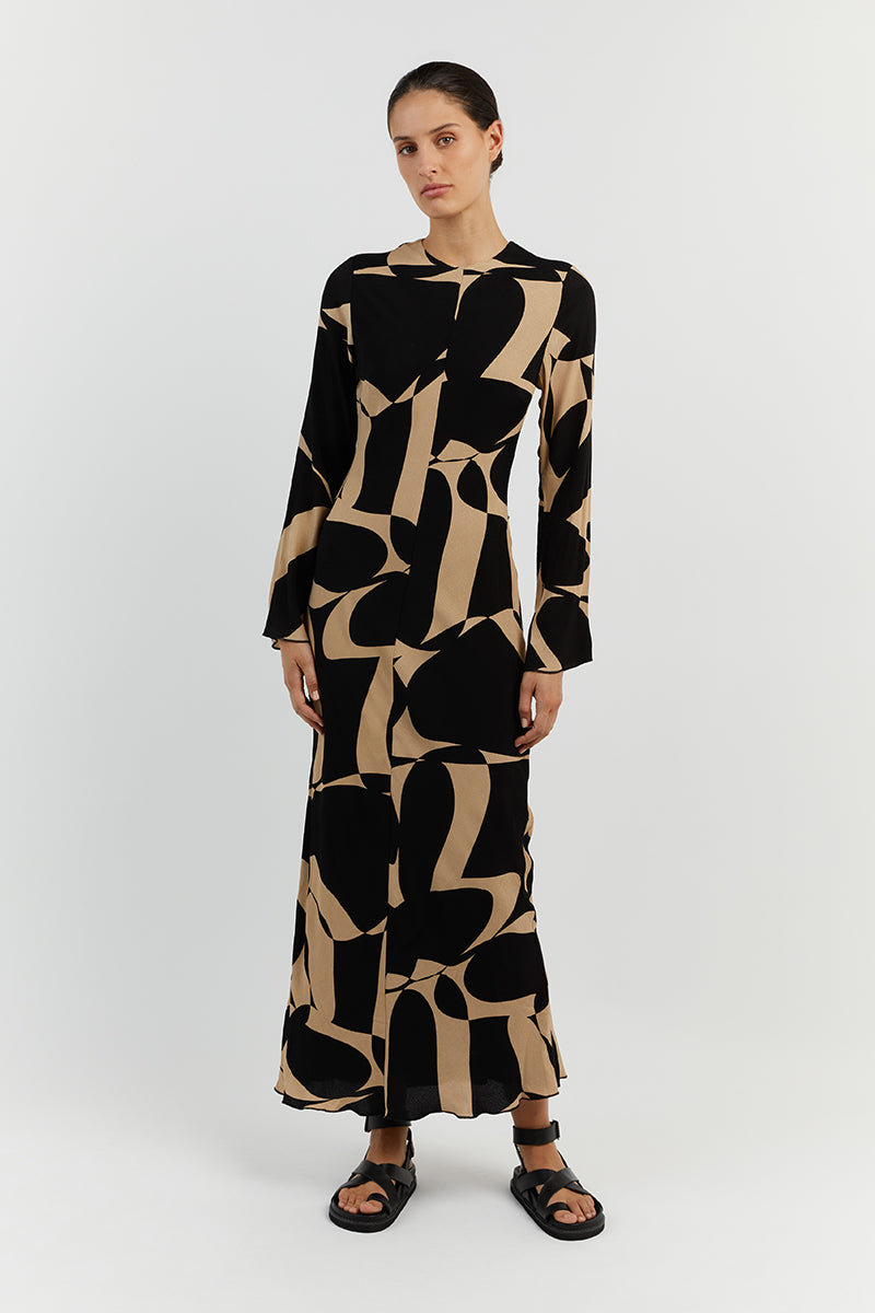 MAPLE CAMEL SLEEVED MIDI DRESS