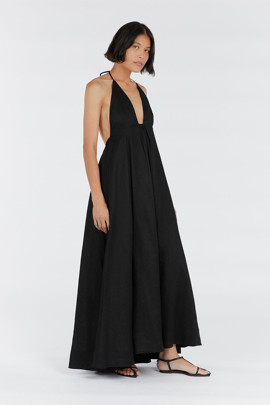 SICILY BLACK LINEN MAXI DRESS