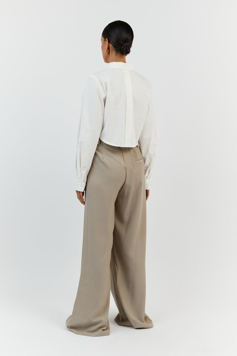 JORDY WHITE COTTON CROPPED SHIRT