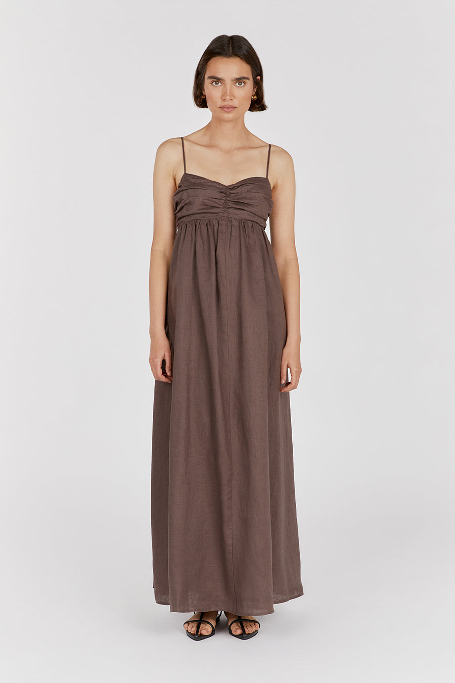 DALLAS CHOCOLATE LINEN MAXI DRESS