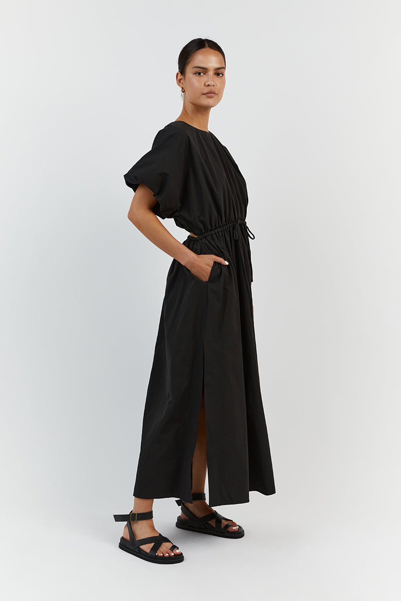 ELLA BLACK COTTON MIDI DRESS