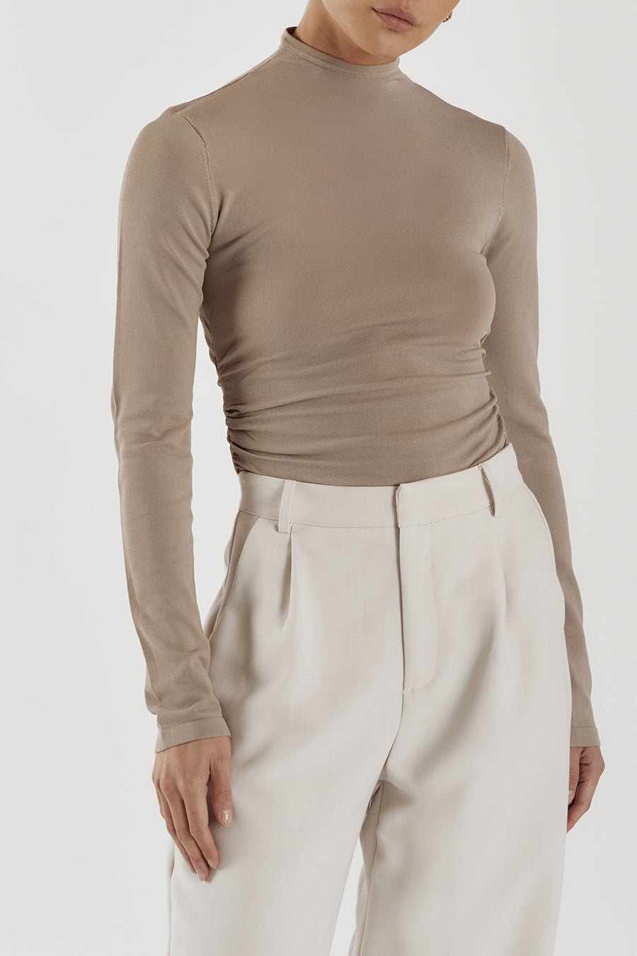 NIX TAUPE LONG SLEEVE KNIT TOP