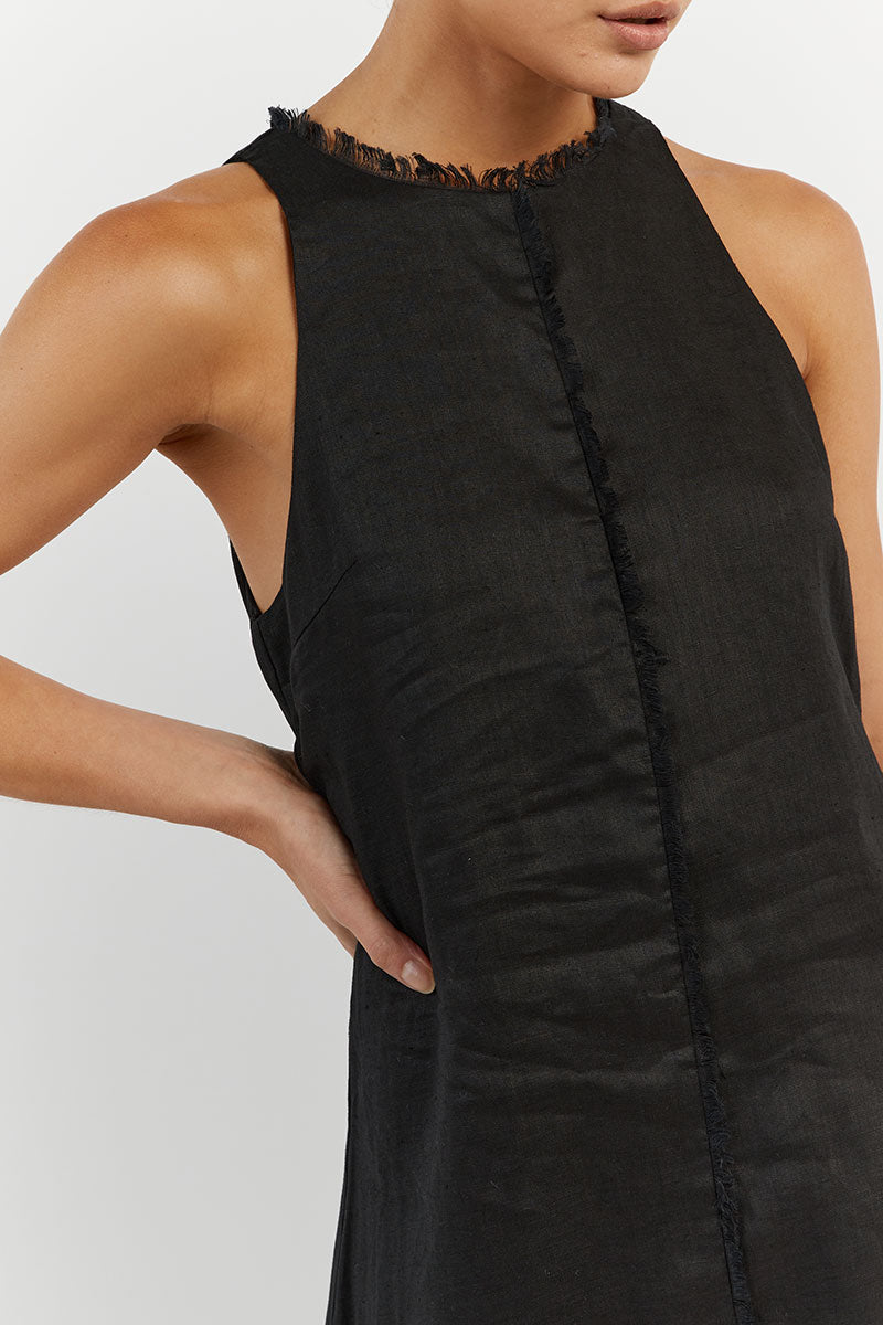 GEORGIE BLACK LINEN HIGH NECK DRESS
