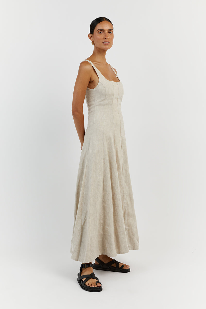 MILAHN NATURAL LINEN MIDI DRESS