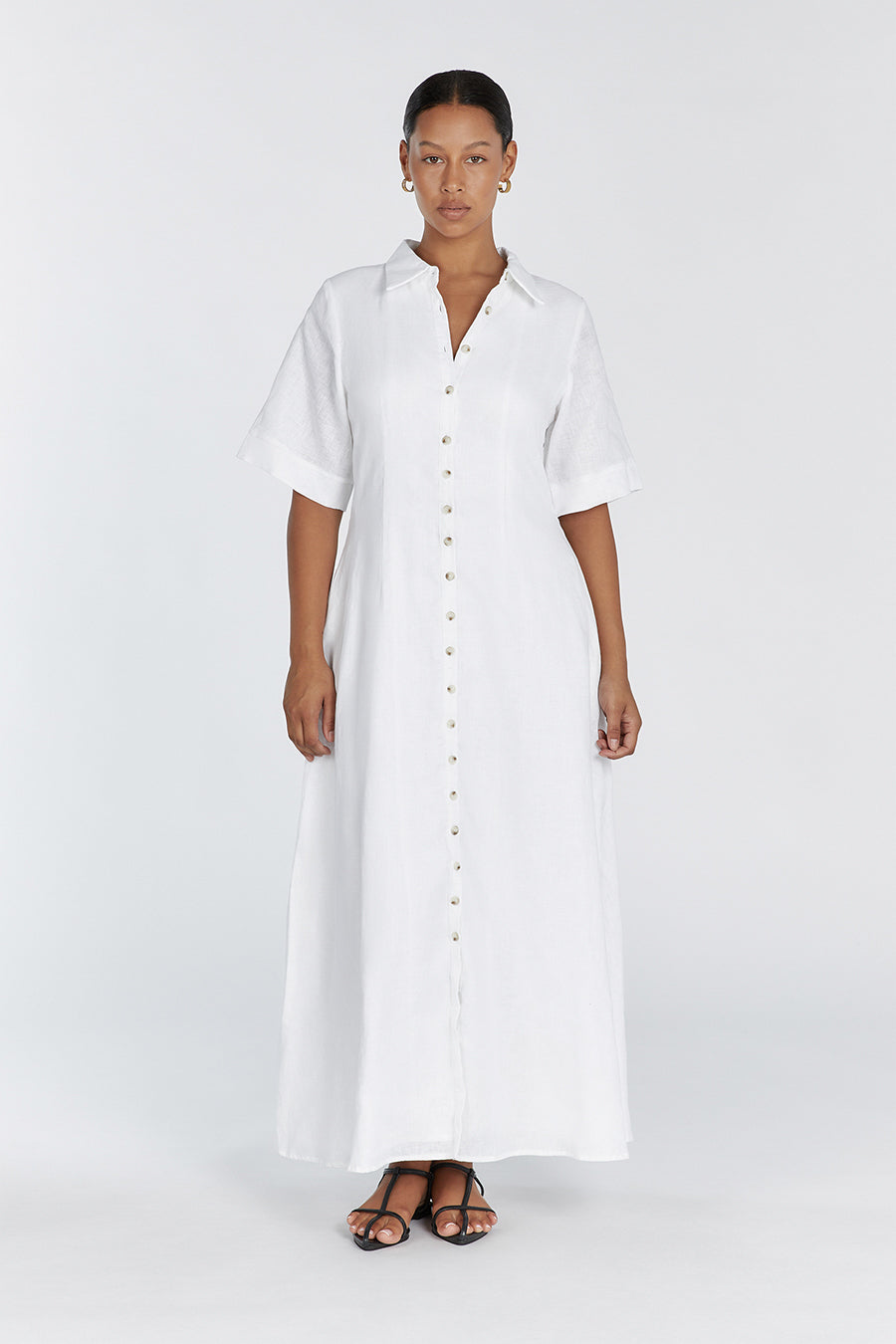 FRANNIE WHITE LINEN SHIRT DRESS