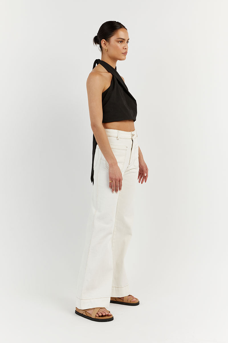 OLIVIA BLACK COTTON HALTER TOP