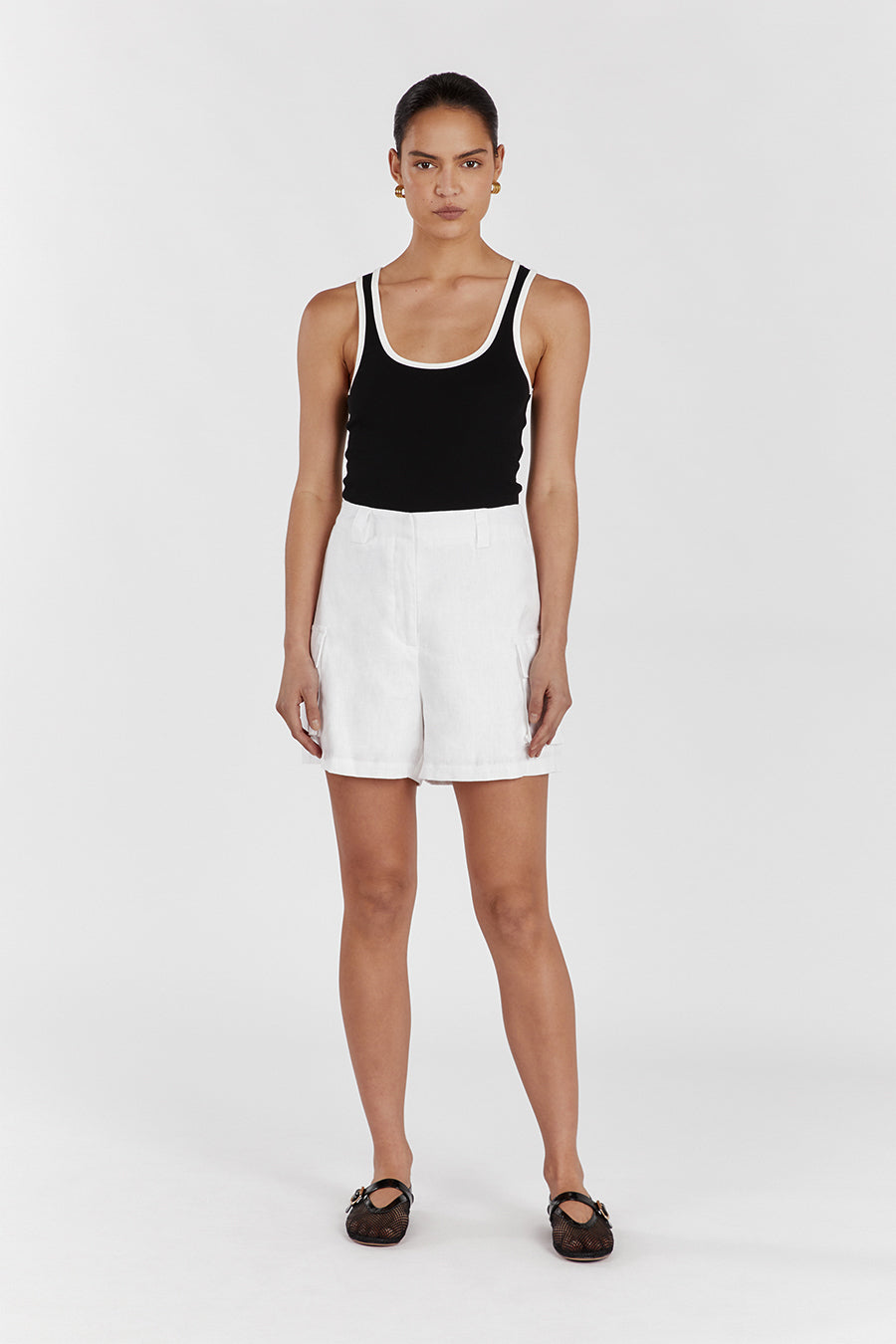 INGRID WHITE LINEN CARGO SHORT