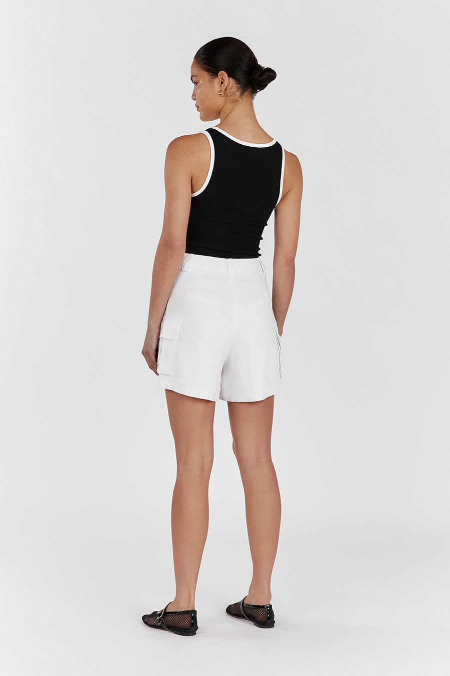 INGRID WHITE LINEN CARGO SHORT